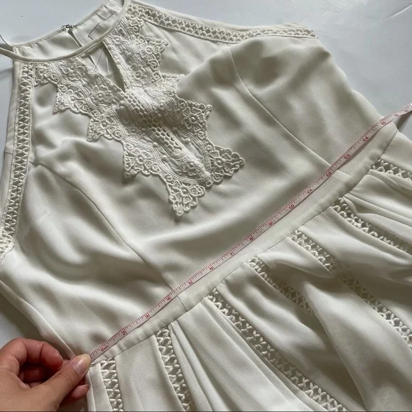 Greylin White Asymmetrical Lace Trim Dress Large - Picture 10 of 15